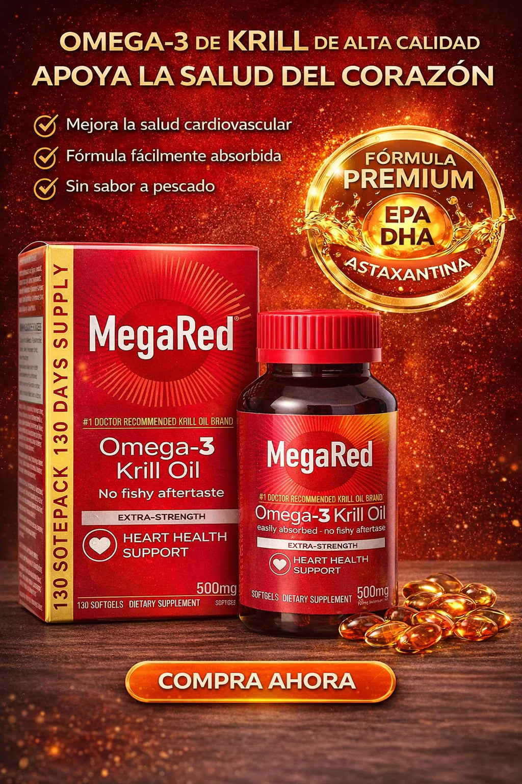 MegaRed Omega 3s® – Impulsa tu testosterona y energía natural con Aceite de Krill de alta pureza.